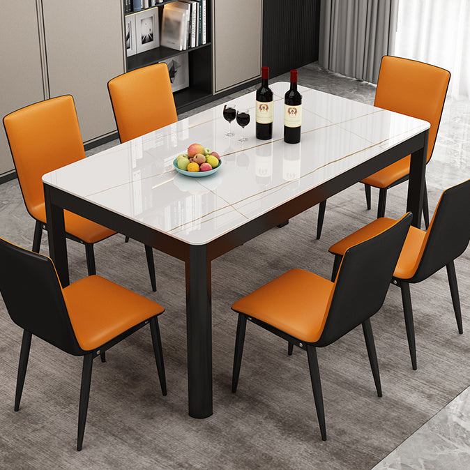 Modern Sintered Stone Dining Table Rectangular Table with Metallic Four-leg