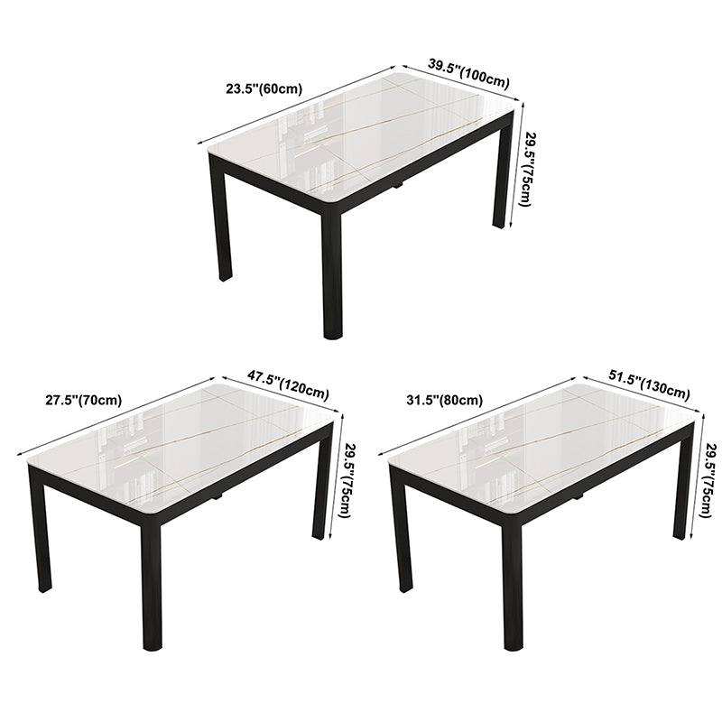 Table à manger en pierre fritrée moderne Table rectangulaire avec à quatre pattes métalliques