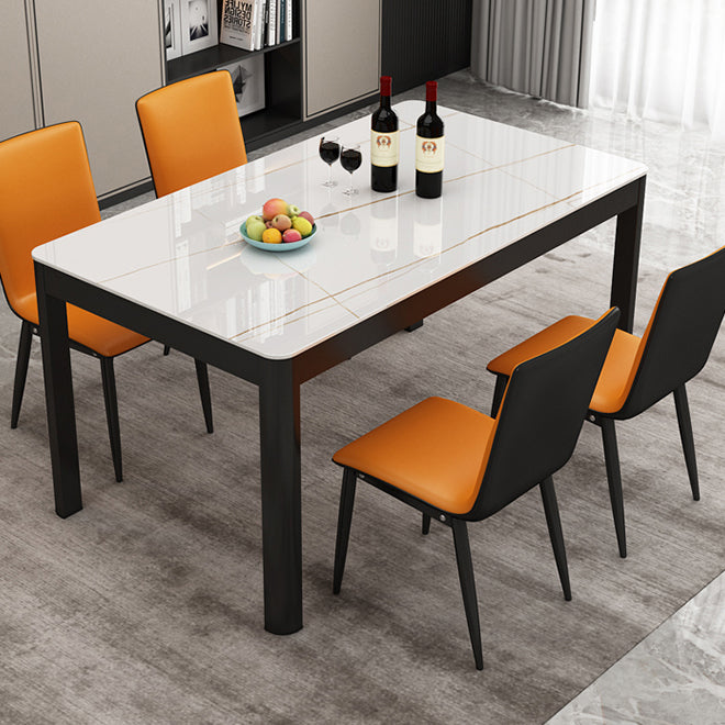 Table à manger en pierre fritrée moderne Table rectangulaire avec à quatre pattes métalliques