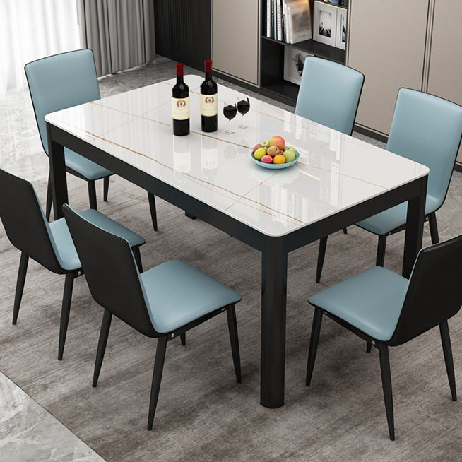 Table à manger en pierre fritrée moderne Table rectangulaire avec à quatre pattes métalliques