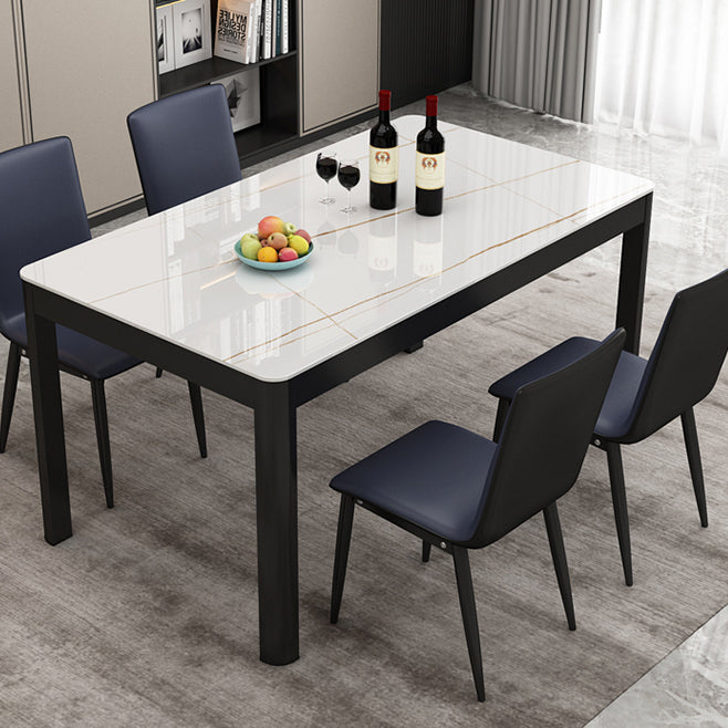 Table à manger en pierre fritrée moderne Table rectangulaire avec à quatre pattes métalliques