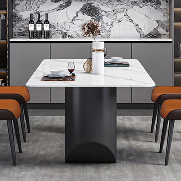 Contemporary Dining Table Sintered Stone Dining Table with Double Pedestal for Dining Room