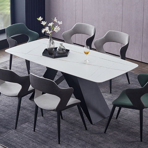 Metal Contemporary Rectangle Dining Table Sintered Stone Table for Dining Room and Kitchen