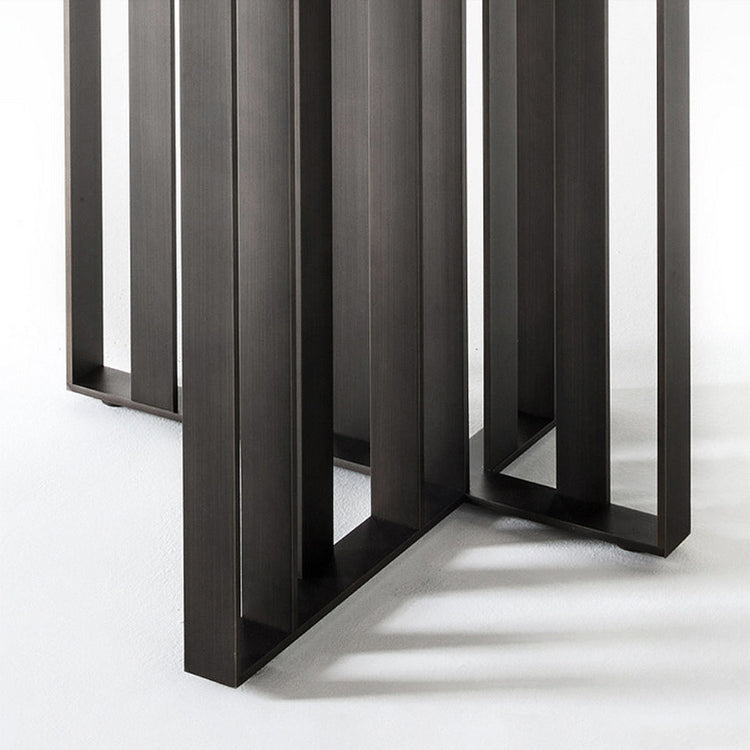 Mesa de comedor moderna de piedra sinterizada Mesa rectangular gris con pedestal doble para el hogar
