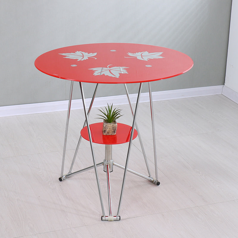Round Tripod Dining Site Table Metal Dinette Table with Tempered Glass