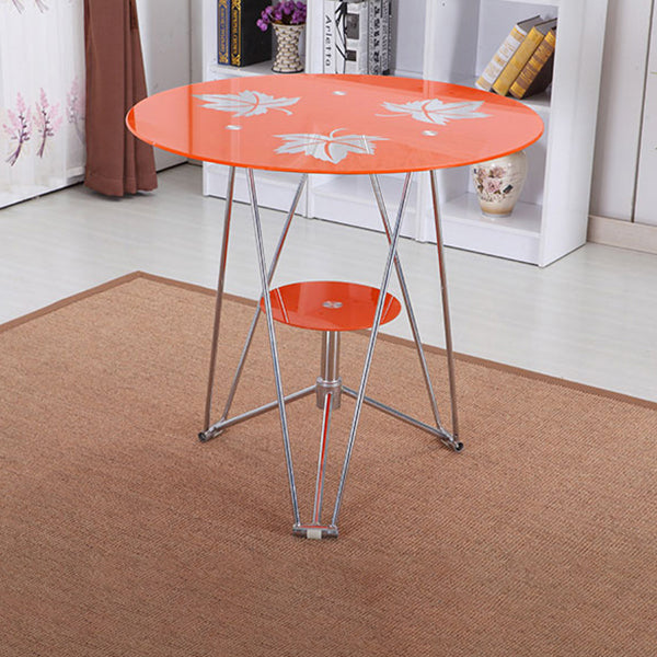 Round Tripod Dining Site Table Metal Dinette Table with Tempered Glass