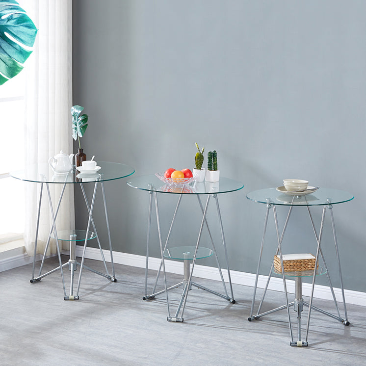 Round Tripod Dining Site Table Metal Dinette Table with Tempered Glass