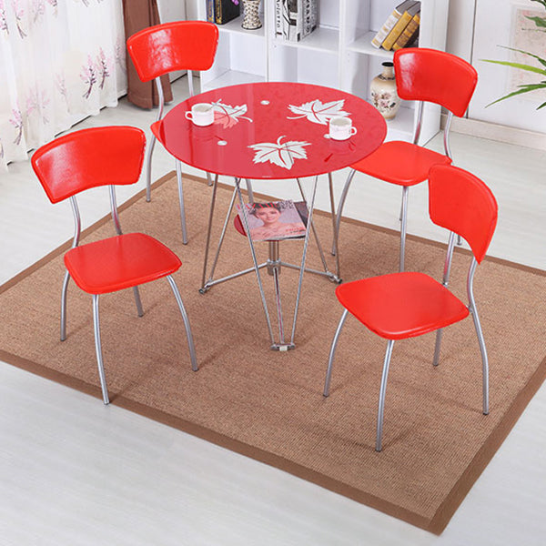 Round Tripod Dining Site Table Metal Dinette Table with Tempered Glass