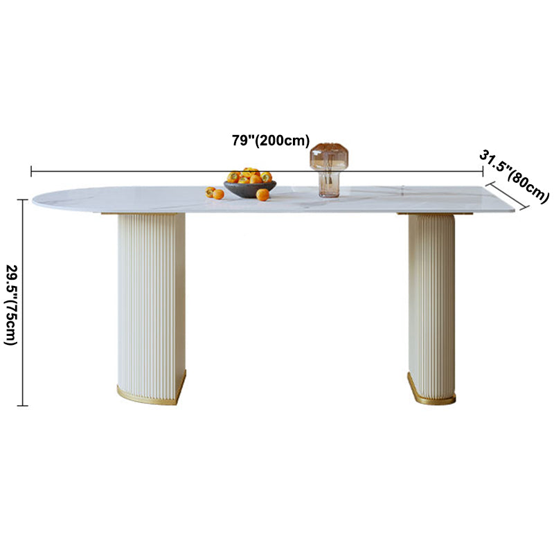 Contemporary Dining Table Sintered Stone Dining Table with Double Pedestal for Dining