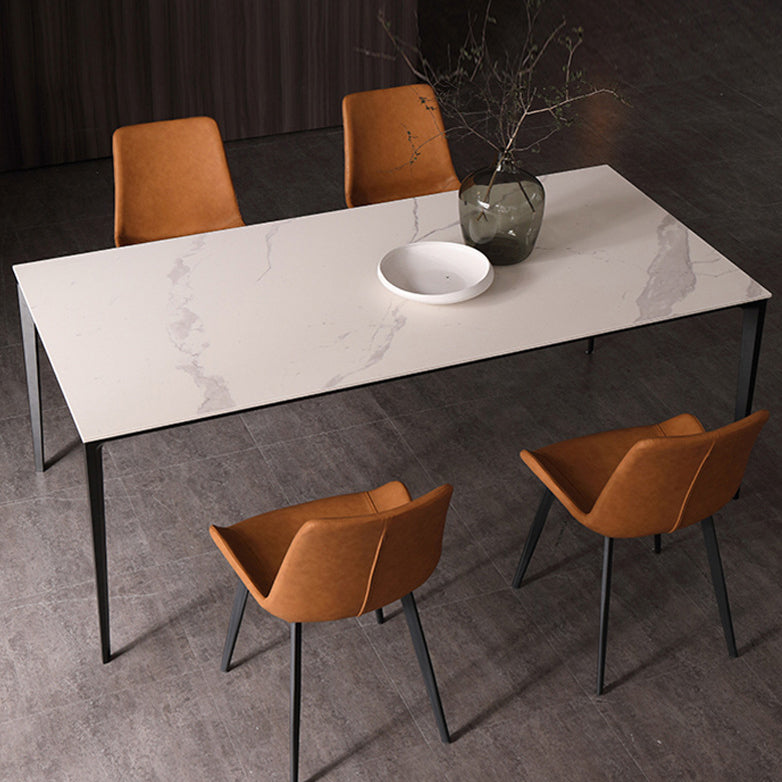 Contemporary Dining Table Sintered Stone Rectangular Table with Metallic Four-leg