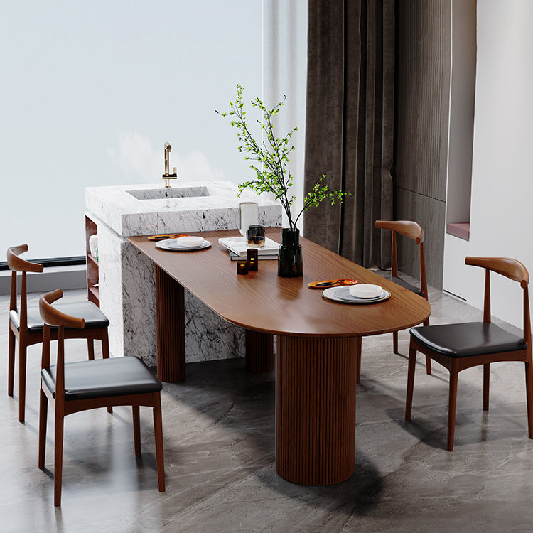 55" Irregular Shape Dining Table Wooden Island Table with 3 Legs for Restaurant