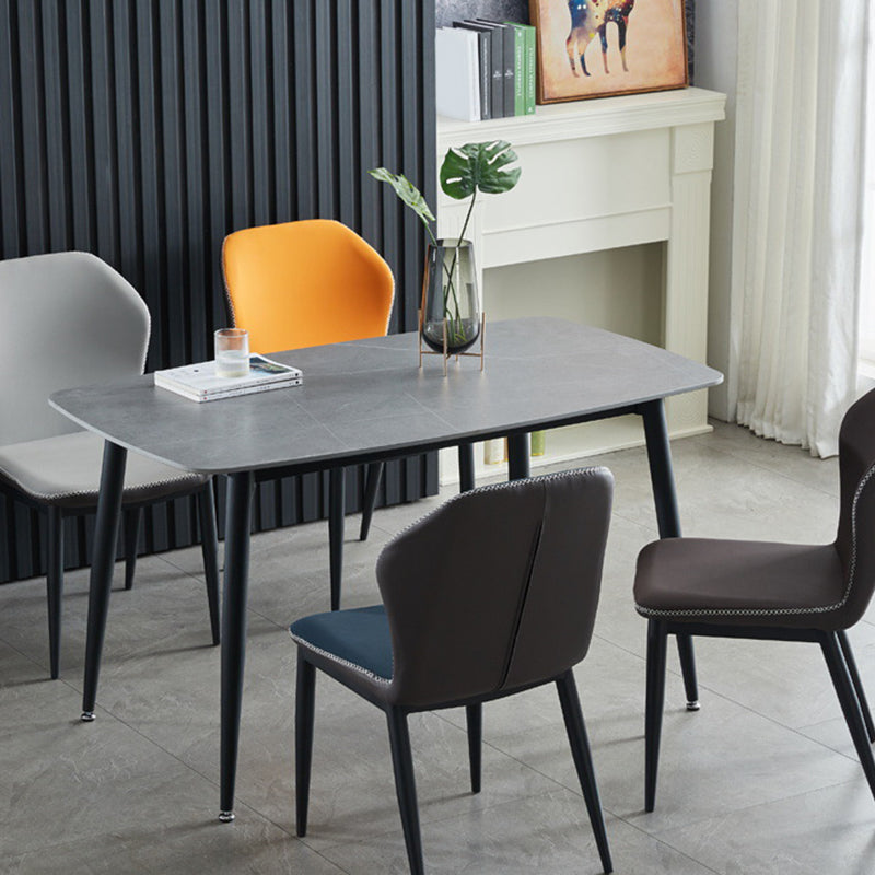 Contemporary Rectangle Dining Table Sintered Stone Dining Table with 4 Metal Legs for Dining Room