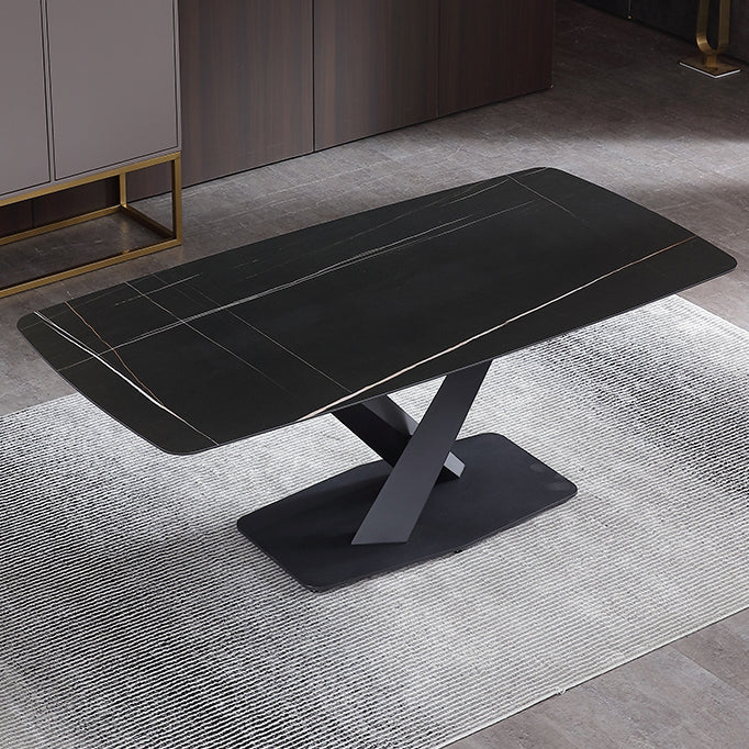 Metal Modern Rectangular Dining Table Sintered Stone Table for Dining Room