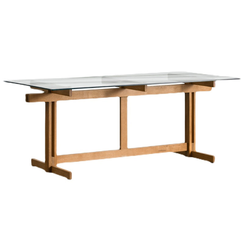Trestle Table Clear Tempered Glass Dining Table Rectangle for Dining Room Home