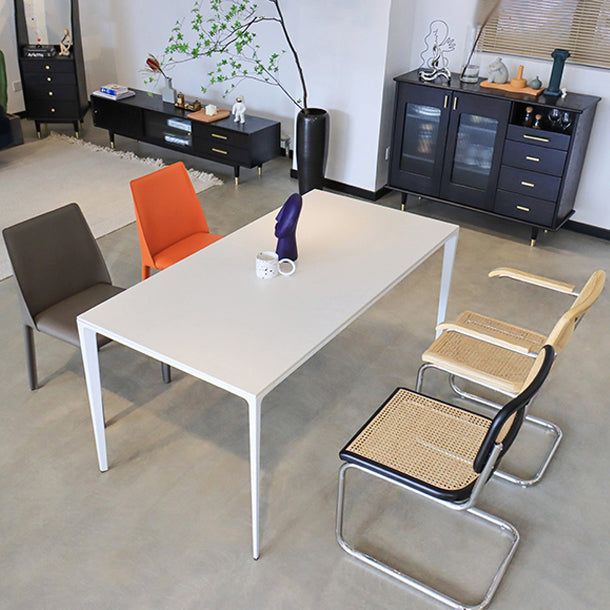 Metal Contemporary Rectangle Dining Table White Sintered Stone Table for Dining Room