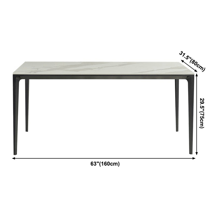 Modern Style Sintered Stone Dining Table White Rectangle Table with 4 Legs for Kitchen