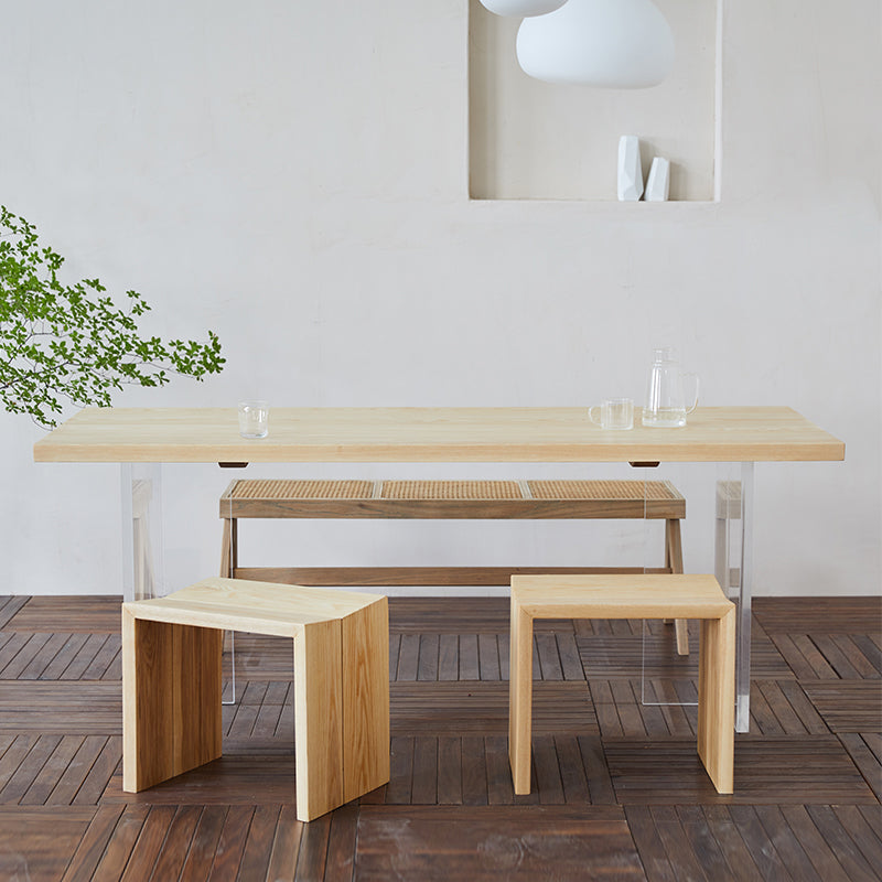 Acrylic Double Pedestal Table Solid Wood Dining Table Rectangle for Home