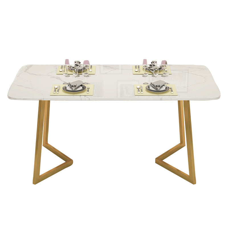 Table à manger en pierre fritrée de blanc minimaliste RECTANGE Table à manger standard avec double piédestal