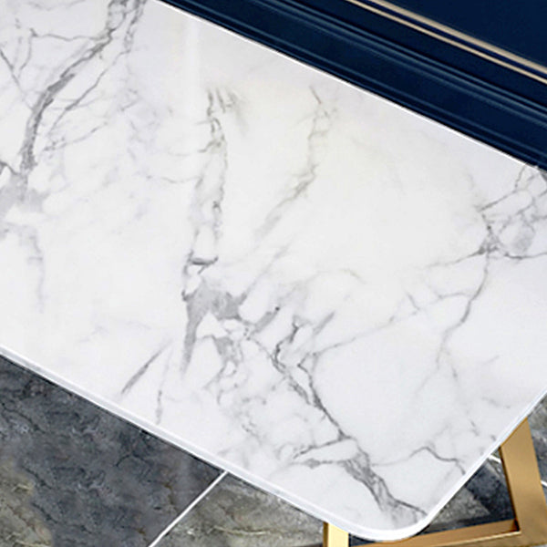 Minimalist White Sintered Stone Dining Table Rectangle Standard Dining Table with Double Pedestal