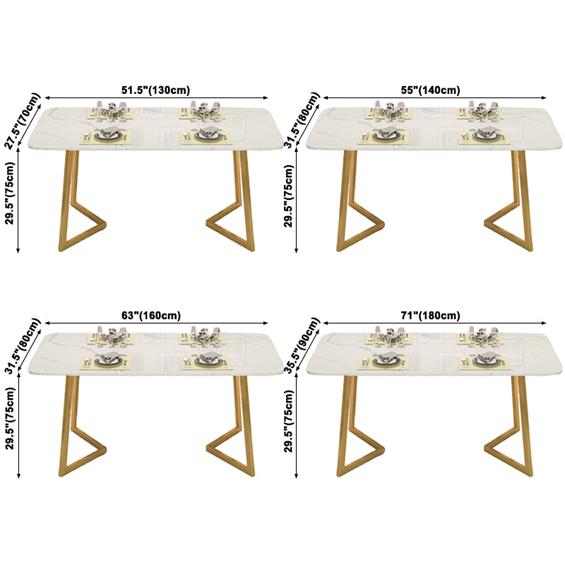 Minimalist White Sintered Stone Dining Table Rectangle Standard Dining Table with Double Pedestal