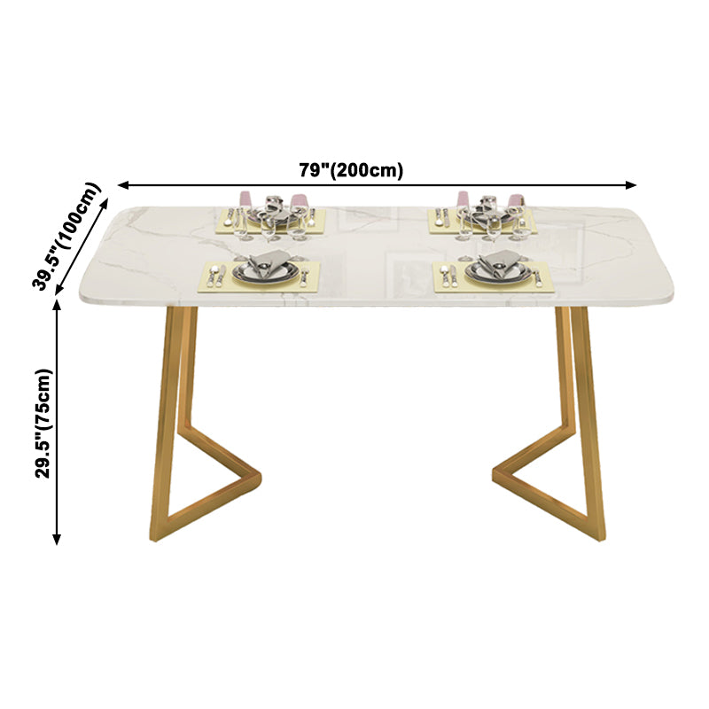 Table à manger en pierre fritrée de blanc minimaliste RECTANGE Table à manger standard avec double piédestal
