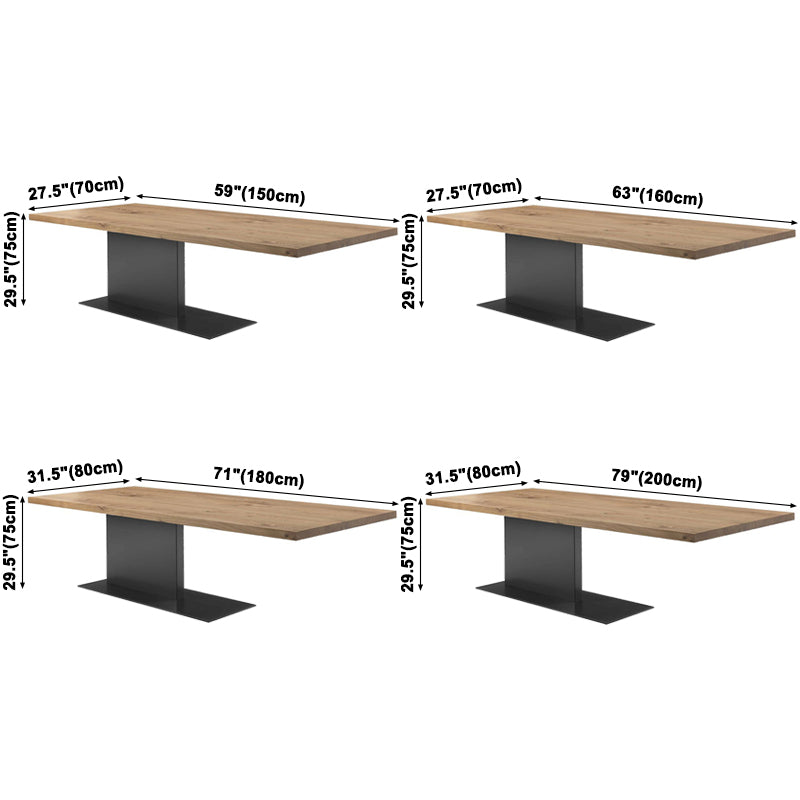 Solid Wood Rectangle Dining Table Modern Kitchen Wood Table with Metal Pedestal