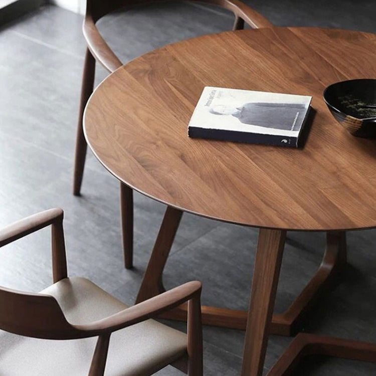 Solid Wood Round Dining Table Modern Contemporary Kitchen Wood Table with Double Pedestal