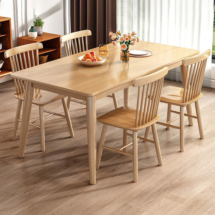 Simple Style Dining Table Rubberwood Solid Wood with 4 Legs Base Table in Wood Color