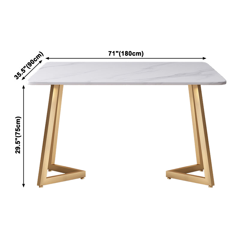 Modern White Kitchen Dining Table Sintered Stone Rectangle Shape Dining Table with Double Pedestal