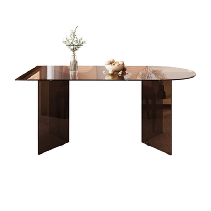 Mesa de comedor de vidrio templado contemporáneo Mesa de comedor de pedestal doble para cenar