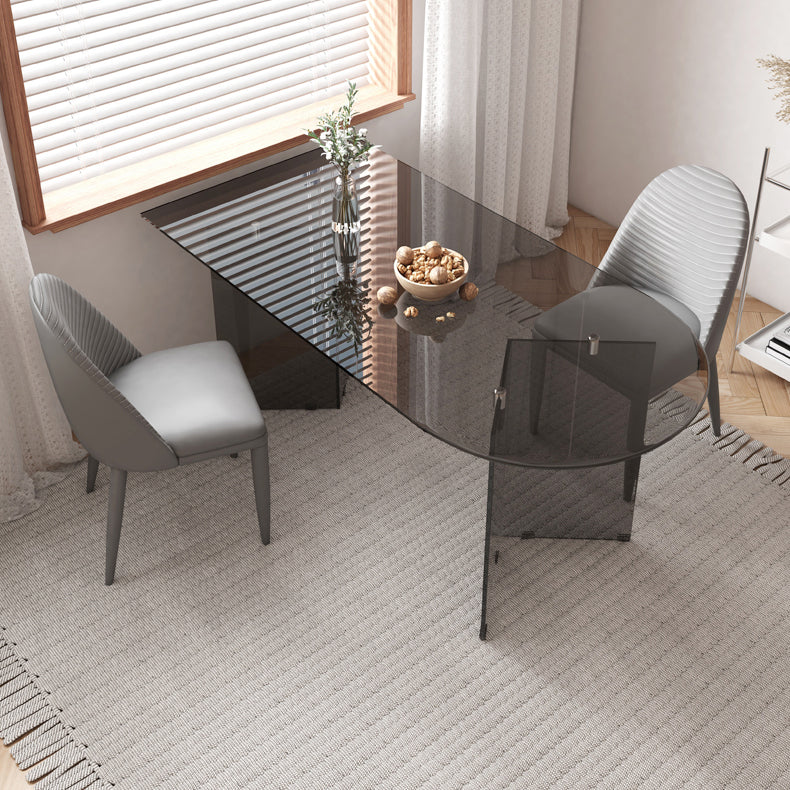 Mesa de comedor de vidrio templado contemporáneo Mesa de comedor de pedestal doble para cenar