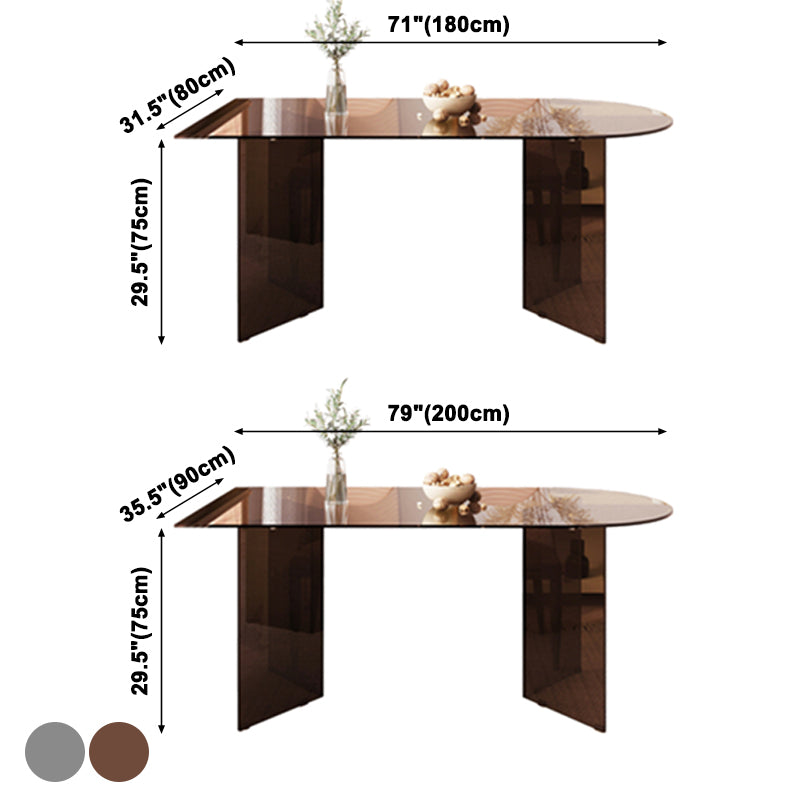Mesa de comedor de vidrio templado contemporáneo Mesa de comedor de pedestal doble para cenar