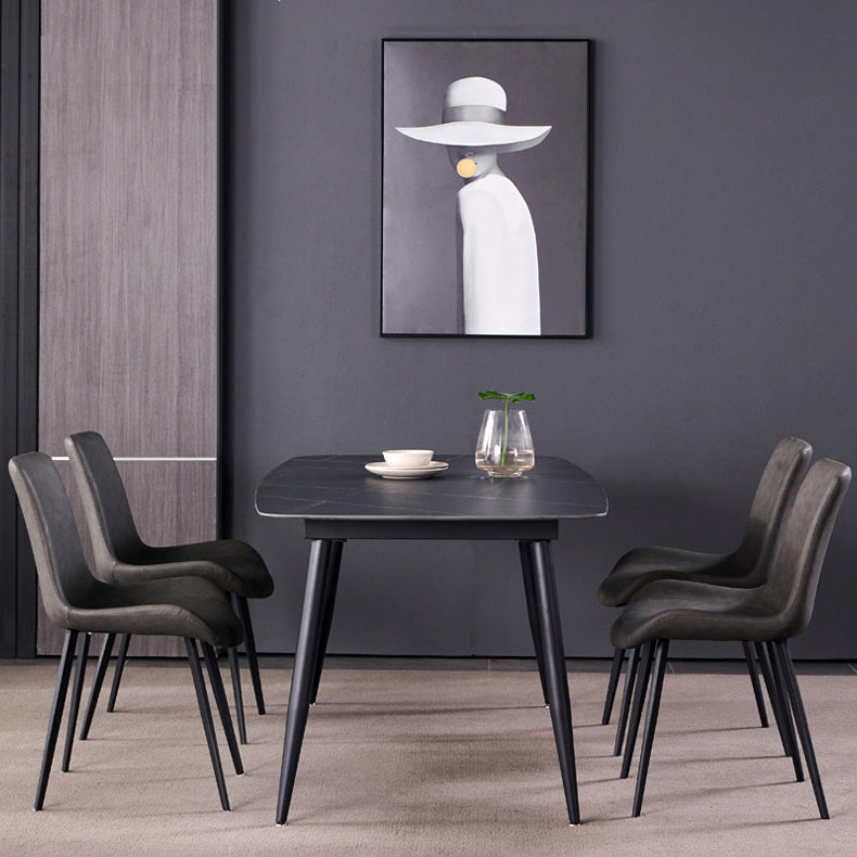 Sintered Stone Rectangular Dining Table Contemporary with Four Legs Base Table in Black
