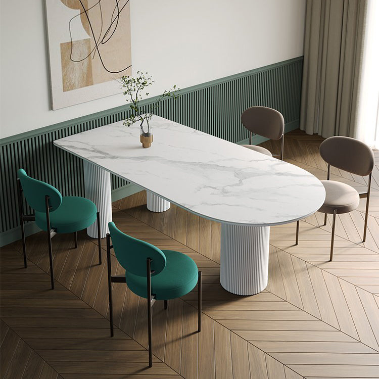 Eigentijdse eettafel Gesinterde stenen eettafel met 3 witte poten om te dineren