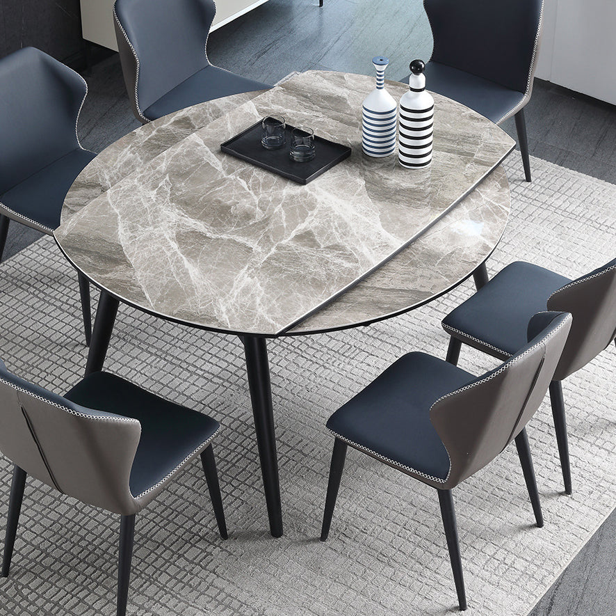 Modern Style Sintered Stone Dining Table Gray Round Drop-Leaf Table with 4 Legs