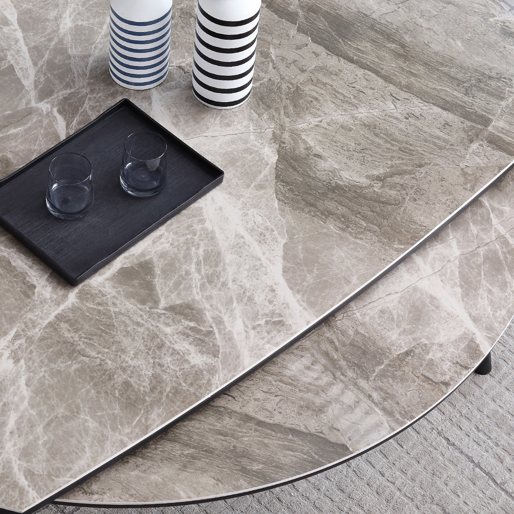 Modern Style Sintered Stone Dining Table Gray Round Drop-Leaf Table with 4 Legs