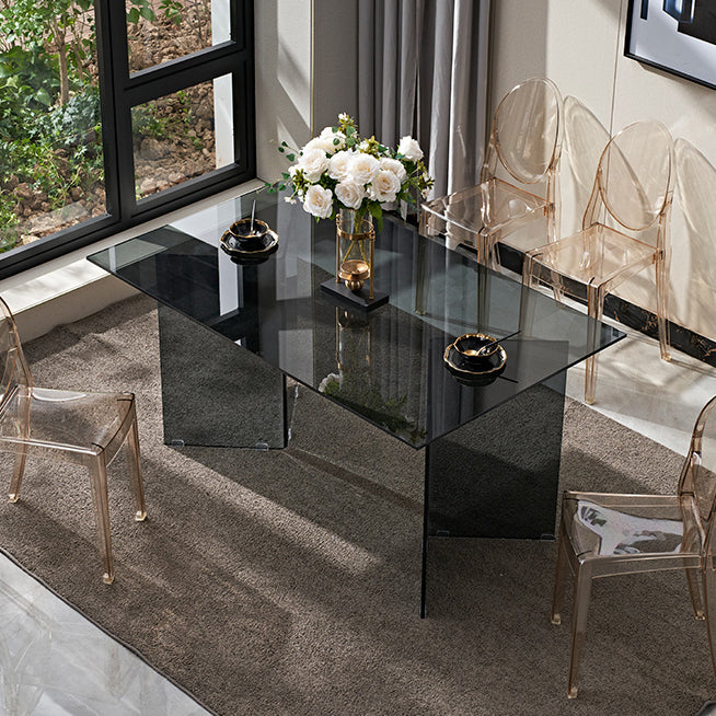 Contemporary Style Clear Tempered Glass Dining Table 2 Legs Table for Dining Room