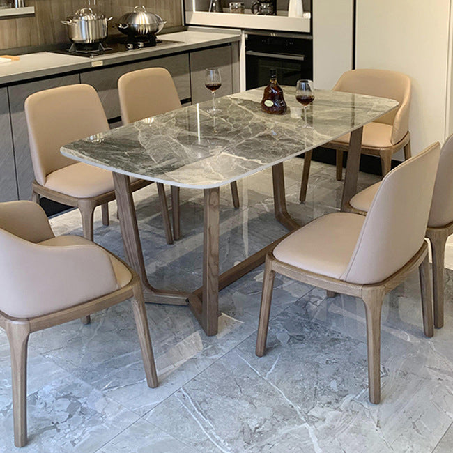 Sintered Stone Modern Rectangle Dining Table Grey Stone Top Table with Trestle Base