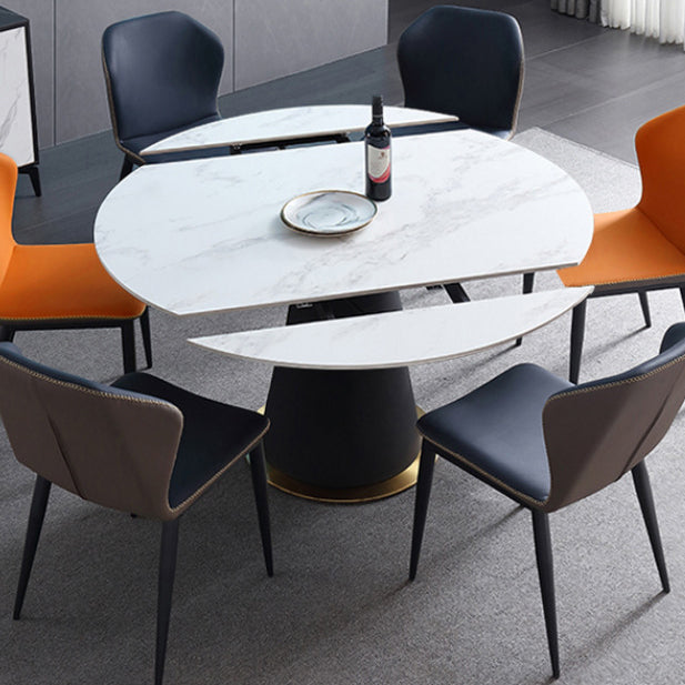 Modern Style Sintered Stone Dining Table White Round Table with Pedestal