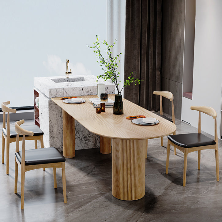 Contemporary Dining Table Pine Solid Wood Table with 3 Legs for Kitchen Dinner Dining Room