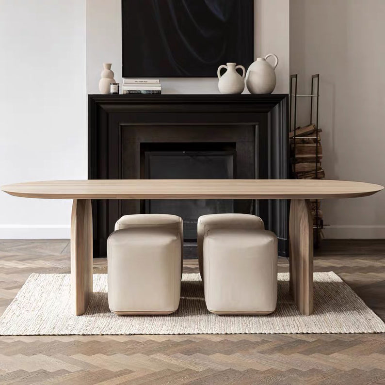 Oval Solid Wood Brown Tone Dining Table Simplicity Double Pedestal Table for Dining Room