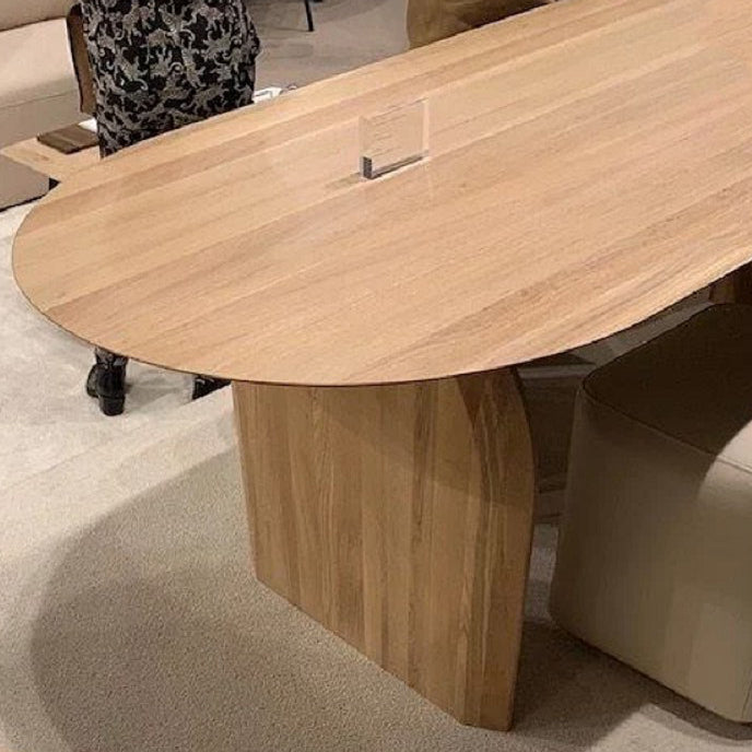 Oval Solid Wood Brown Tone Dining Table Simplicity Double Pedestal Table for Dining Room