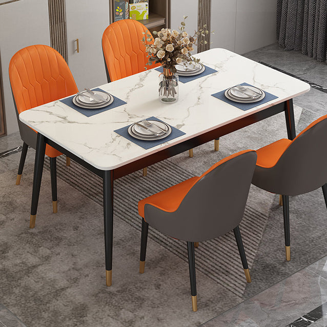 Modern Style Sintered Stone Dining Table White Rectangle Table with Metal Base for Home Use