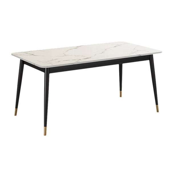 Modern Style Sintered Stone Dining Table White Rectangle Table with Metal Base for Home Use