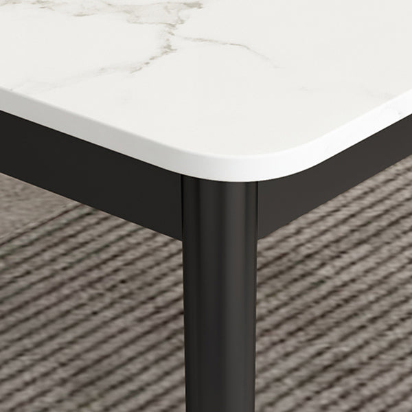 Modern Style Sintered Stone Dining Table White Rectangle Table with Metal Base for Home Use