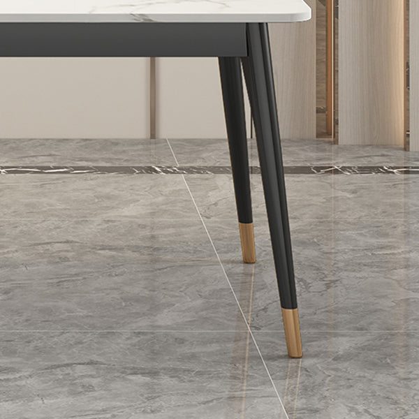 Modern Style Sintered Stone Dining Table White Rectangle Table with Metal Base for Home Use
