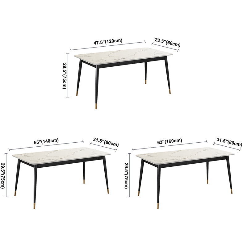 Modern Style Sintered Stone Dining Table White Rectangle Table with Metal Base for Home Use