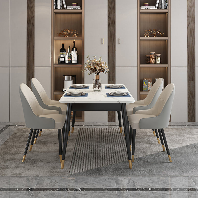 Modern Style Sintered Stone Dining Table White Rectangle Table with Metal Base for Home Use