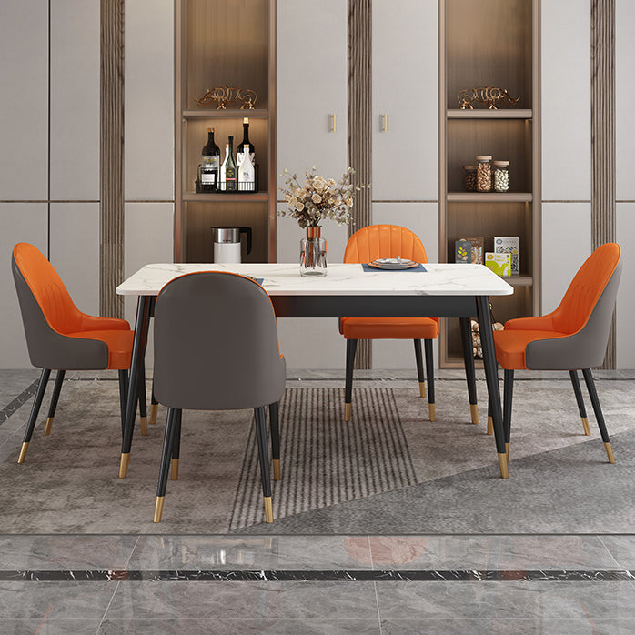 Modern Style Sintered Stone Dining Table White Rectangle Table with Metal Base for Home Use
