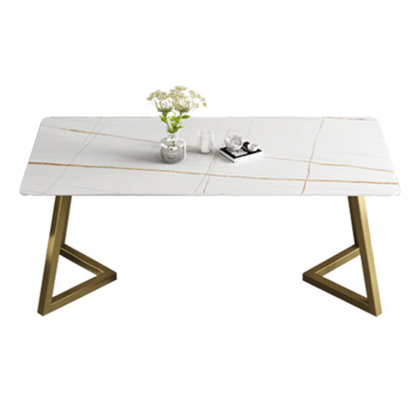 Mesa de comedor de simplicidad Mesa de piedra sinterizada rectangular con base metálica